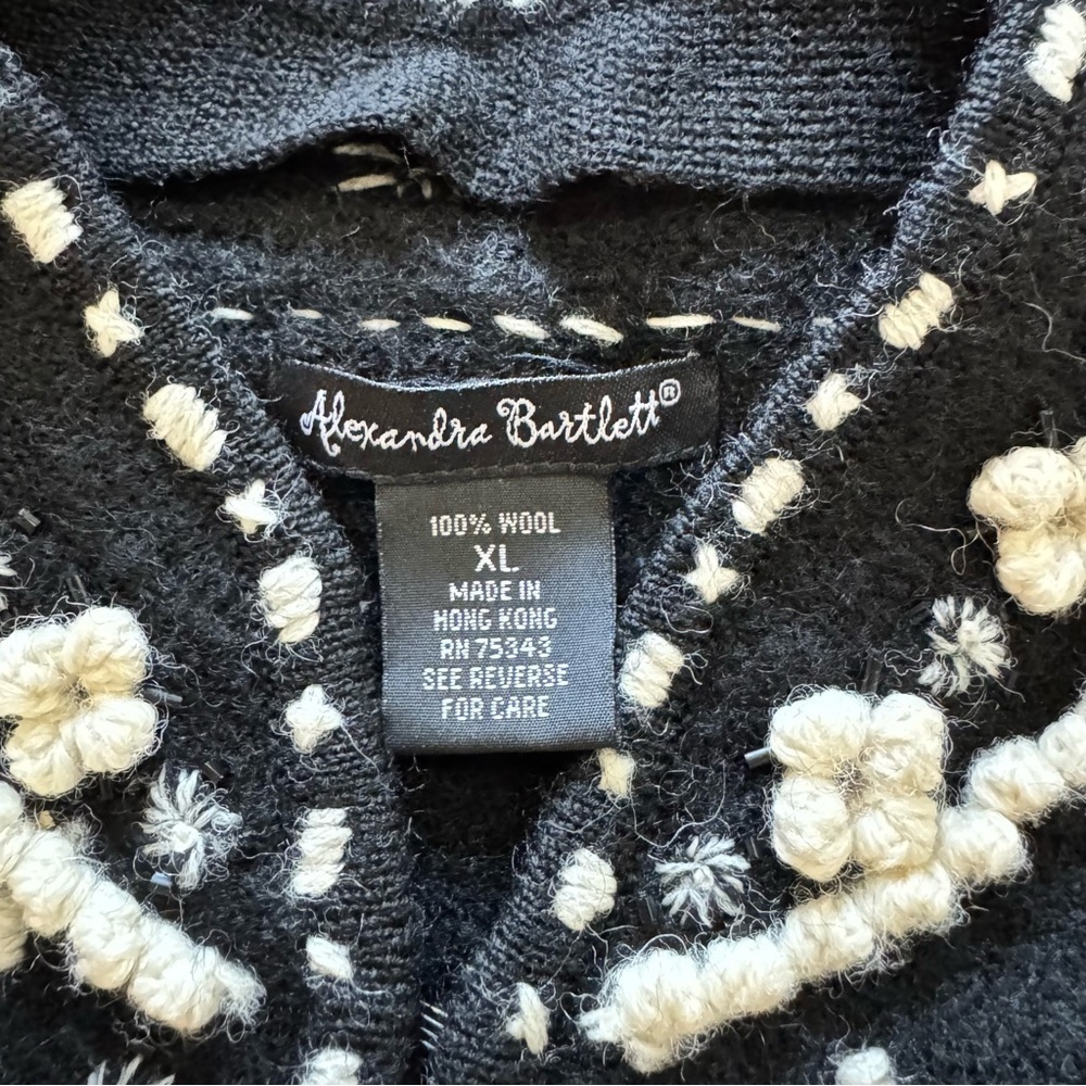 Alexandra Bartlett Black Wool Embroidered Jacket Cardigan XL Boho Artisan - Picture 10 of 13
